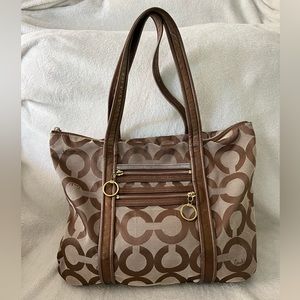 Coach Poppy Tote Shoulder Bag Canvas Leather Trim